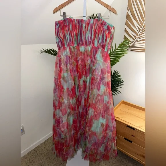 Hutch Corene Strapless Floral Tulle A-Line Midi Dress 20W